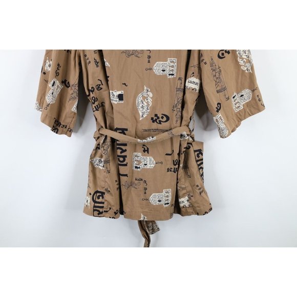 Vintage 70s Streetwear Womens Size XL Short Sleeve Belted Bath Robe Loungewear - Picture 9 of 9